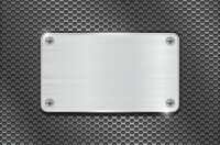 Metal Brushed Plate On Iron Perforated Background. Vector 3D Illustration